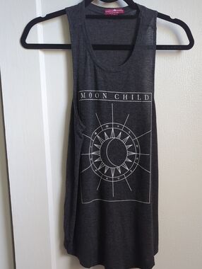 Pacifica Dark Gray 'Moon Child' Graphic Tank Top Peace.Love.Yoga Size S